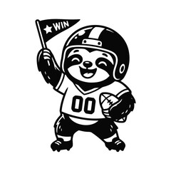 Obraz premium Cheerful Sloth Mascot Wearing Football Uniform and Holding a Winning Flag Vector Illustration Character