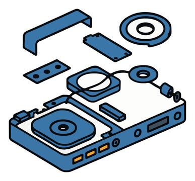 Portable CD player exploded view flat vector. Generative AI