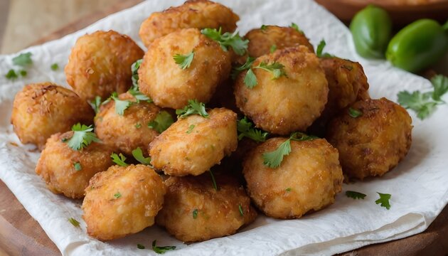 fried bacala&iacute;tos (puerto rican salt cod fritters) on a piece of white paper towel