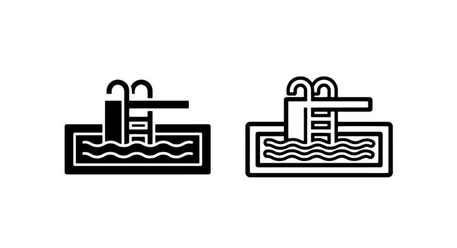 Swimming pool with diving board icon set swimming recreation facility
