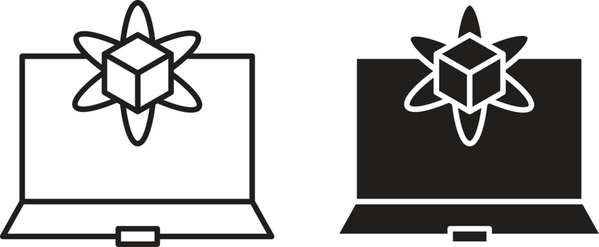 Computer simulation icon for web. Thin outline icons pack. Vector illustration