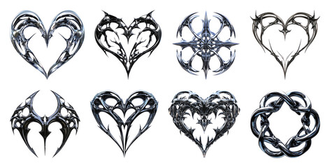 Fototapeta premium PNG Intricate metallic heart designs on transparent background