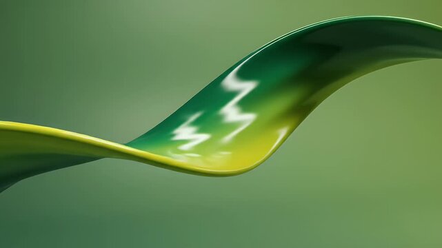 A smooth, curved ribbon of green and yellow liquid flows across a blurred green background