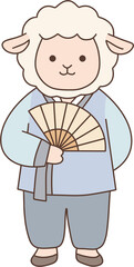 Fototapeta premium Sheep in Hanbok with a fan