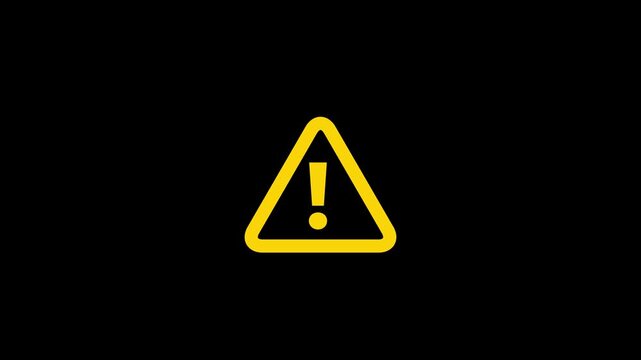 Warning sign with disclaimer text animation on black background, for safety and, compliance alerts caution