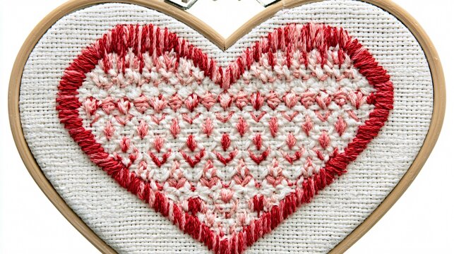 Heart-Shaped Embroidery Hoop with Stitched Pattern Craft PNG