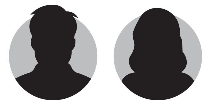 A vector illustration depicting male and female face silhouettes or icons, serving as avatars or profiles for unknown or anonymous individuals. The illustration portrays a man and a woman portrait.