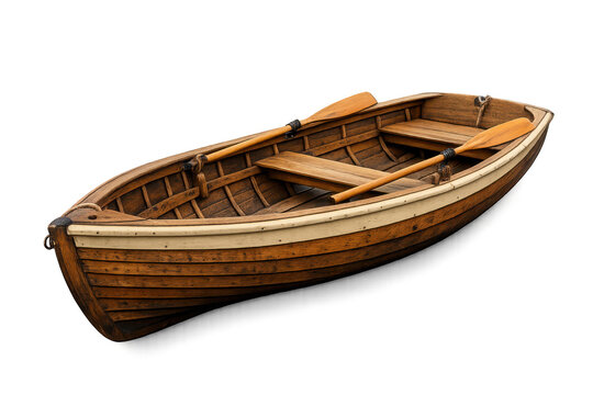 Wooden Rowboat Interior with Oars