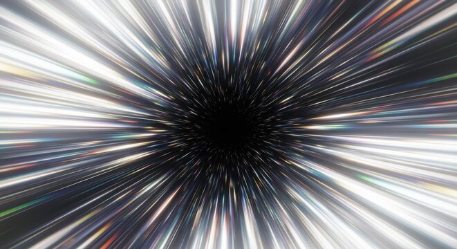 Abstract digital art of a hyperspace tunnel with streaking lights