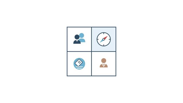 Strategic Business Matrix Diagram with Corporate Icons Animation