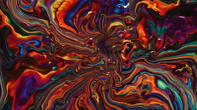 Rich marbled paint texture with flowing multicolor swirls and glossy liquid patterns in close view, vibrant organic movement resembling premium fluid art, ideal for creative backgrounds, luxury