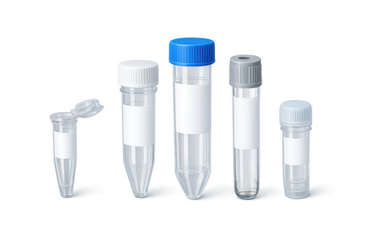 Assorted clear sample tubes with colored screw caps