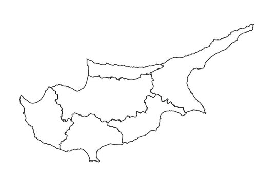 Outline map of Cyprus with internal divisions simple vector graphic for geograpy