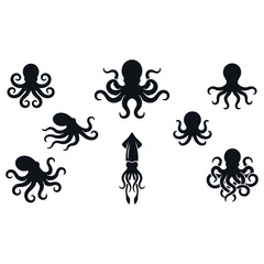 Octopus squid marine creature tentacle editable vector solid illustration © Eko