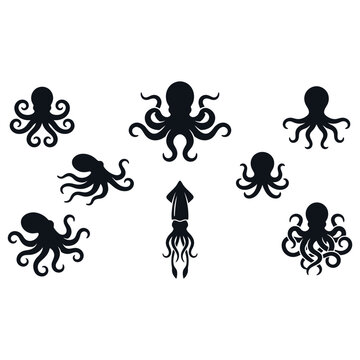Octopus squid marine creature tentacle editable vector solid illustration