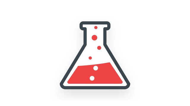 Red Boiling Chemical Liquid in Laboratory Flask Animation