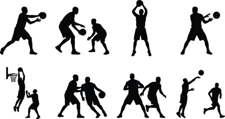 Basketball Action Player Silhouette Set with Dribbling Passing and Shooting Poses © Alea