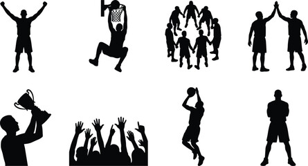 Basketball Player Silhouette Collection Featuring Teamwork Victory and Championship Moments © Alea