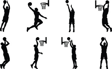 Basketball Shooting and Dunking Player Silhouette Collection Vector Set © Alea