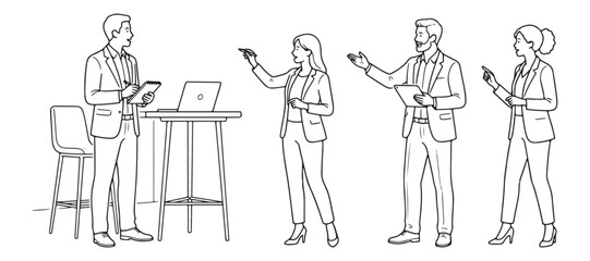 Obraz premium Business people standing and talking in a meeting or discussion setting