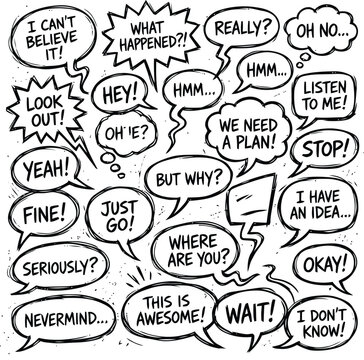 Collection of various speech bubbles with different expressions