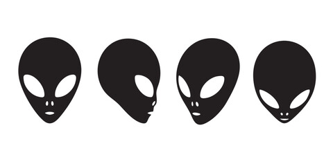 Black Silhouette Vector Set of Alien Head and Extraterrestrial Face Icons © Wimas