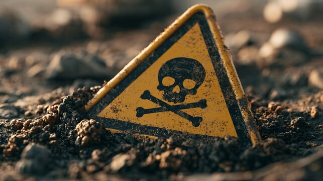 Dangerous Toxic Substance Warning Sign Arising From Contaminated Ground