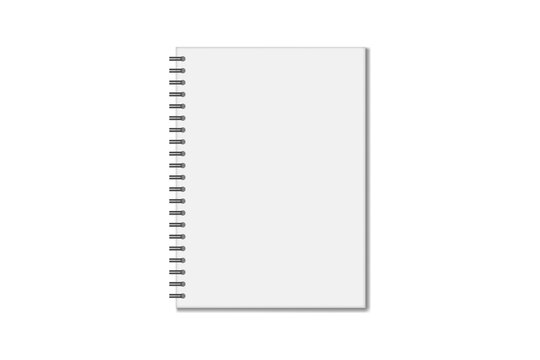 Minimalist Closed White Spiral Bound Notebook with Plain Cover and Vertical Orientation on Clean White Background for Stationery, Academic, and Branding Mockup