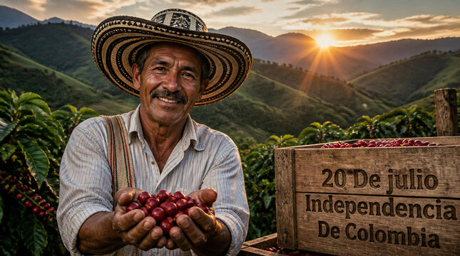Authentic Colombian Coffee Farmer Portrait for Independence Day Celebration