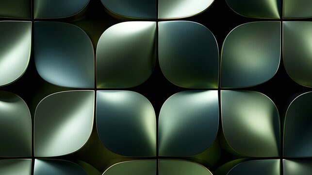 深いグリーンの曲面タイルが並ぶ高級感のある立体抽象背景