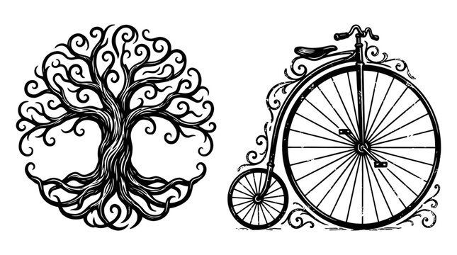 Vintage Bicycle and Celtic Tree of Life Illustration