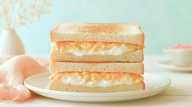 ふんわり食パンにたまごフィリングをたっぷり挟んだ朝食サンドイッチ