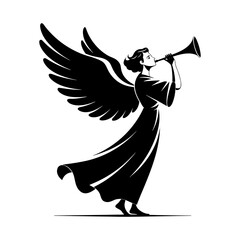 Angel silhouette playing trumpet in black and white © Songram