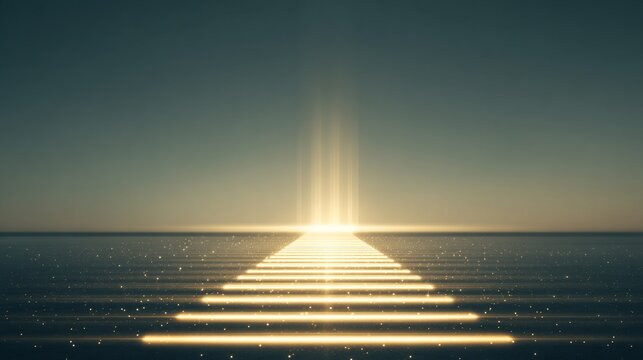 ambition. Abstract concept of vision and ambition with glowing paths leading toward the horizon. wellbeing guides, coaching materials, designed for coaching and self-improvement content.