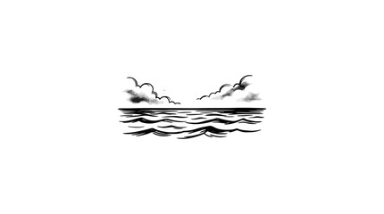 Obraz premium a black and white drawing of water and clouds.
