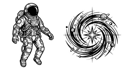 Astronaut Floating Next To Swirling Galaxy © Keong