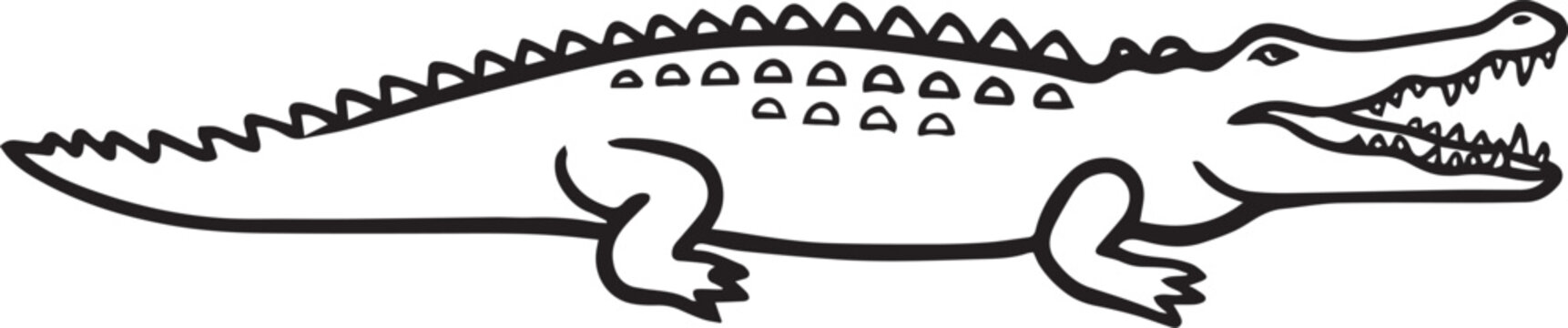 A cartoon alligator with open mouth and sharp teeth on transparent background
