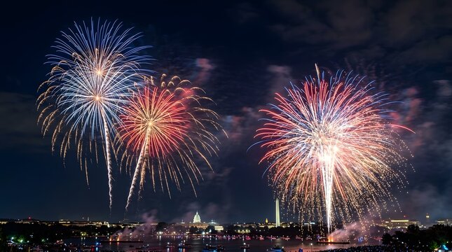Spectacular fourth of july fireworks display over the national mall in washington d c