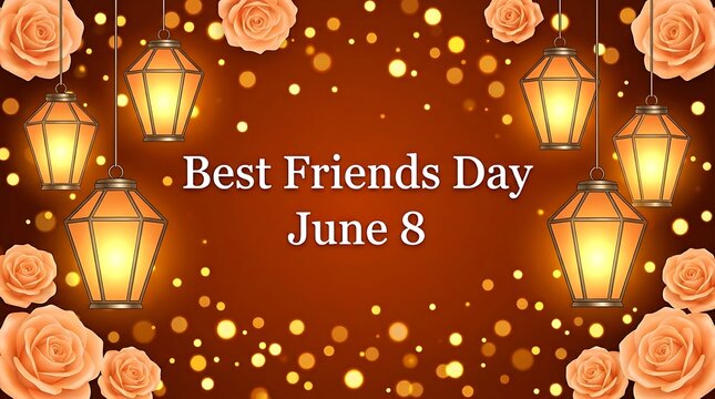 Best Friends Day, June 8, friendship celebration, lanterns, roses, festive background