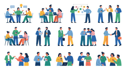 Fototapeta premium Diverse Business People Collaborating in Modern Flat Illustration Style