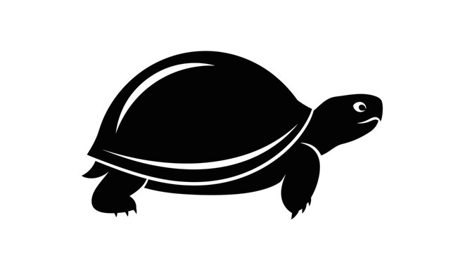 Black silhouette of a turtle walking.