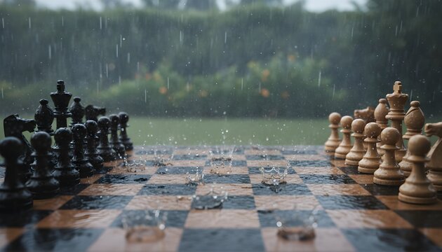 Monsoon Rain Chess Board Wet Drops Seasonal Weather