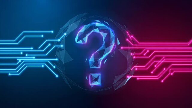 Neon Question Mark Symbol in Dark Futuristic Background for Business and Technology Concepts with Unknown or Confusion Theme in Modern Digital Design
