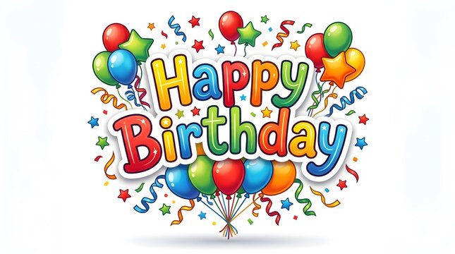 Vibrant colorful happy birthday greeting with balloons and confetti