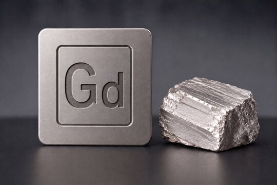Gadolinium Chemical Element Symbol with Raw Metallic Ore Sample