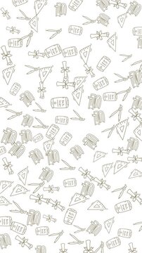 Dynamic abstract pattern featuring a scattering of small, light brown geometric shapes and dotted lines against a clean white background, creating a modern and subtle texture ideal for contemporary