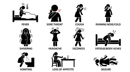 Fototapeta premium Set of Common Illness Symptoms and Medical Condition Pictograms