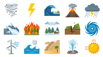 Fototapeta na wymiar Flat Design Icons of Natural Disasters and Extreme Weather Events