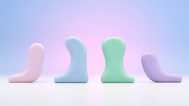 Abstract colorful boot shapes displayed against soft pastel background