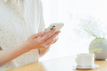 Fototapeta premium 家でスマホを使う若い女性